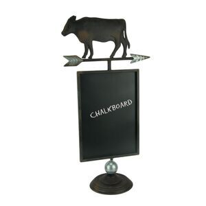 Rustic Brown Metal Farmhouse Cow and Arrow Standing Chalkboard Sign